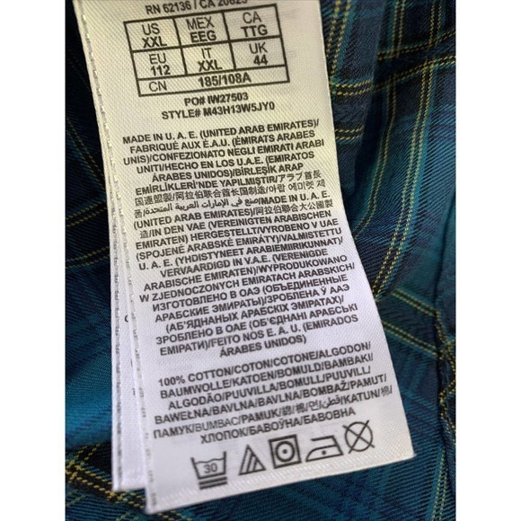 Guess Shirt Mens 2XL XXL Button Up Blue Plaid Pearl Snap Y2K Slim Fit - Picture 9 of 9